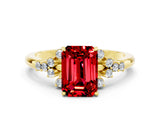 Yellow gold Emerald Cut Ruby Ring with Side Stones and Four-Prong Setting_36