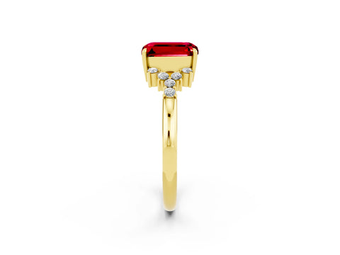Yellow gold Emerald Cut Ruby Ring with Side Stones and Four-Prong Setting_38