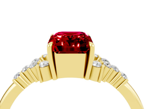 Yellow gold Emerald Cut Ruby Ring with Side Stones and Four-Prong Setting_40