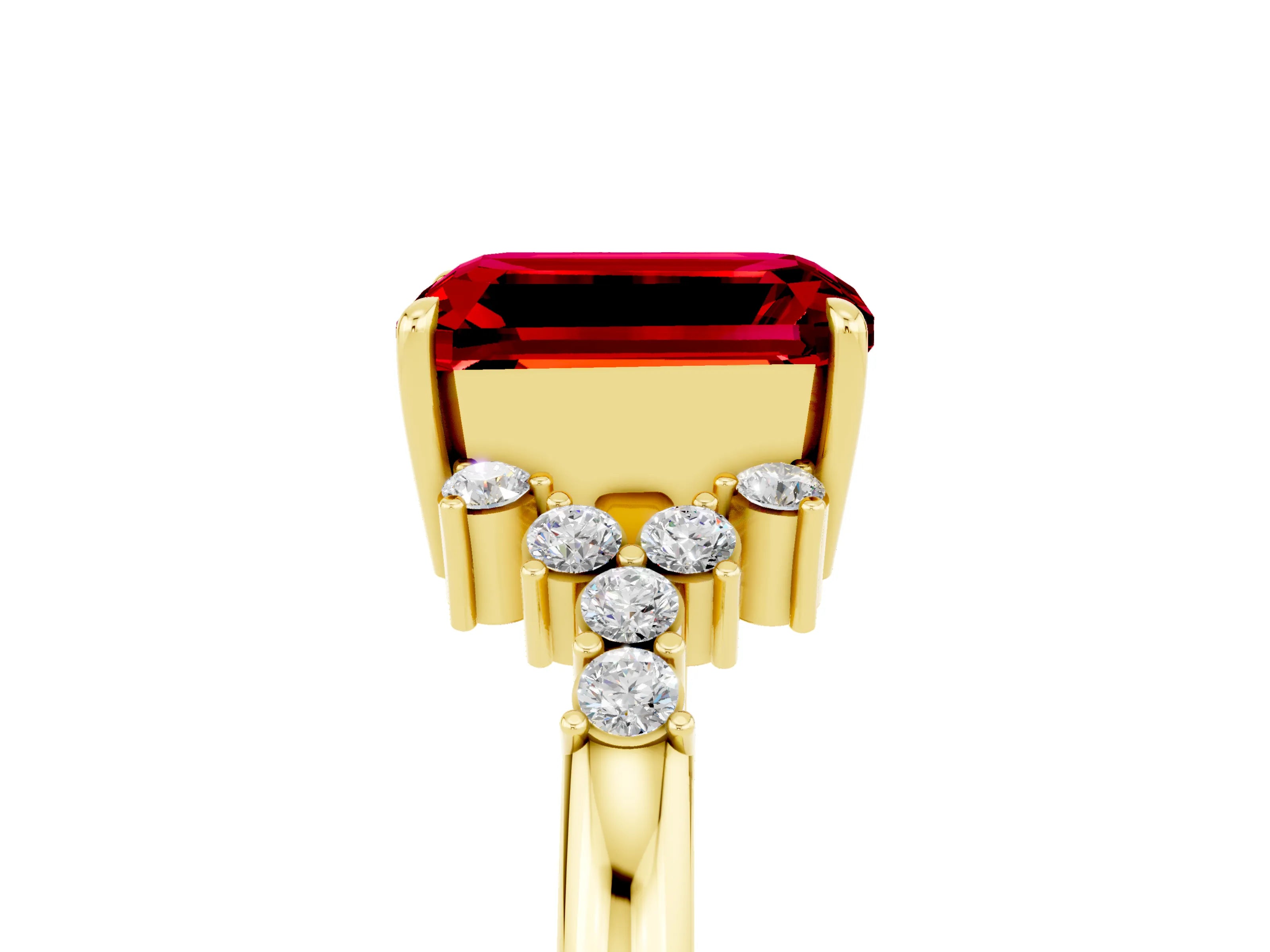 Yellow gold Emerald Cut Ruby Ring with Side Stones and Four-Prong Setting_41