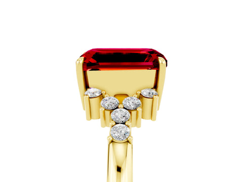 Yellow gold Emerald Cut Ruby Ring with Side Stones and Four-Prong Setting_41
