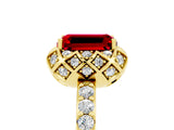 Yellow gold Emerald Cut Ruby Scalloped Halo Engagement Ring with Round Shared Prong Band_29