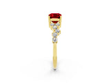 Yellow gold Emerald Cut Ruby Scattered Round Accent Ring with Prong Setting_14