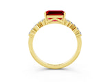 Yellow gold Emerald Cut Ruby Scattered Round Accent Ring with Prong Setting_15
