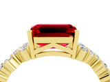 Yellow gold Emerald Cut Ruby Scattered Round Accent Ring with Prong Setting_16