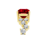 Yellow gold Emerald Cut Ruby Scattered Round Accent Ring with Prong Setting_17