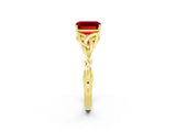 Yellow gold Emerald Cut Ruby Solitaire Celtic Knot Ring with Four-Prong Setting_14