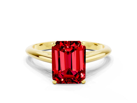 Yellow gold Emerald Cut Ruby Solitaire Engagement Ring with Cathedral Setting and Four-Prong Mount_12