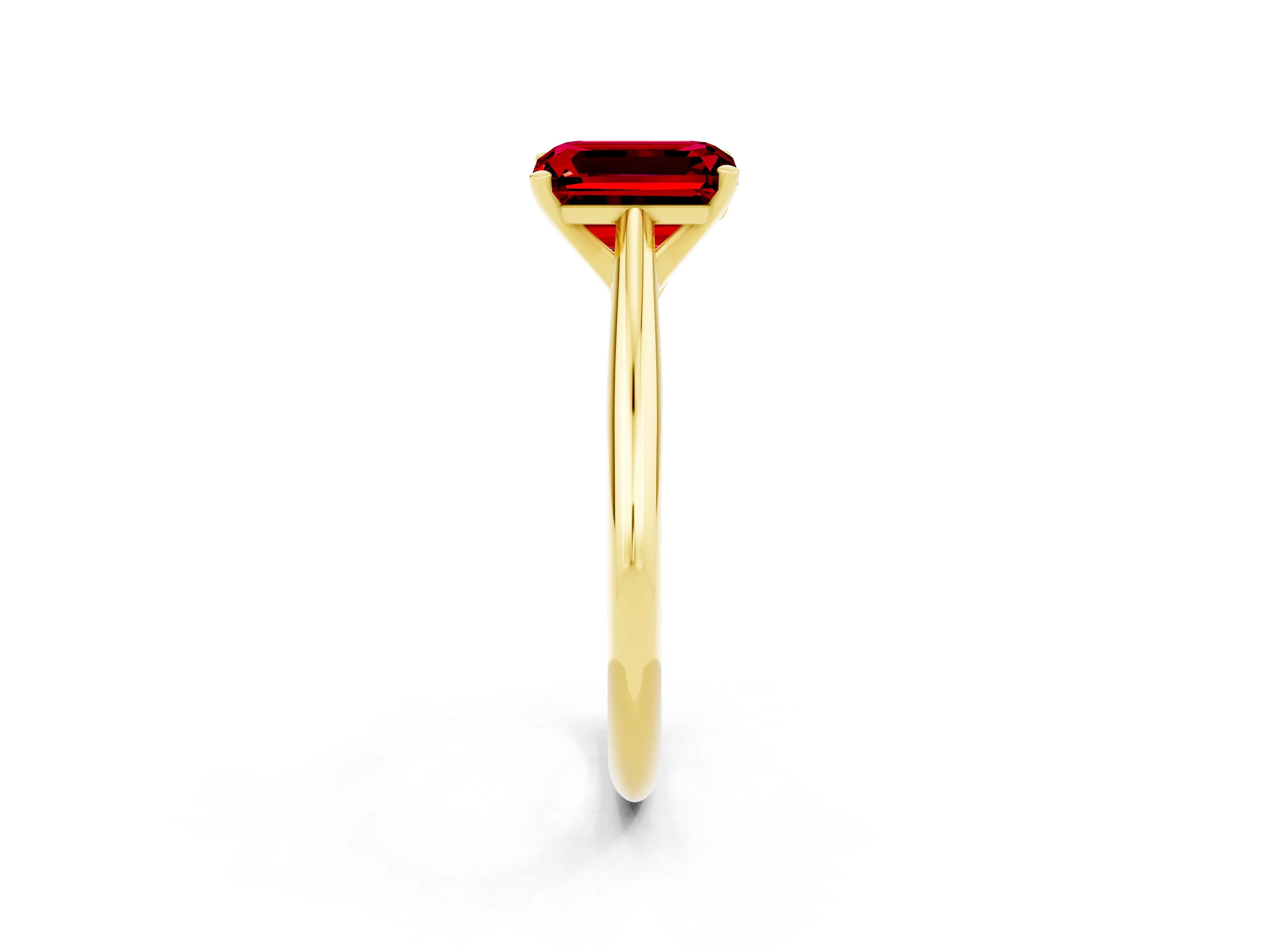 Yellow gold Emerald Cut Ruby Solitaire Engagement Ring with Cathedral Setting and Four-Prong Mount_14