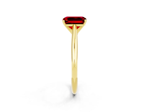 Yellow gold Emerald Cut Ruby Solitaire Engagement Ring with Cathedral Setting and Four-Prong Mount_14