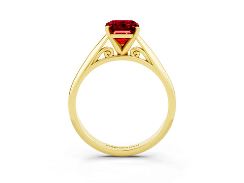 Yellow gold Emerald Cut Ruby Solitaire Engagement Ring with Cathedral Setting and Four-Prong Mount_15