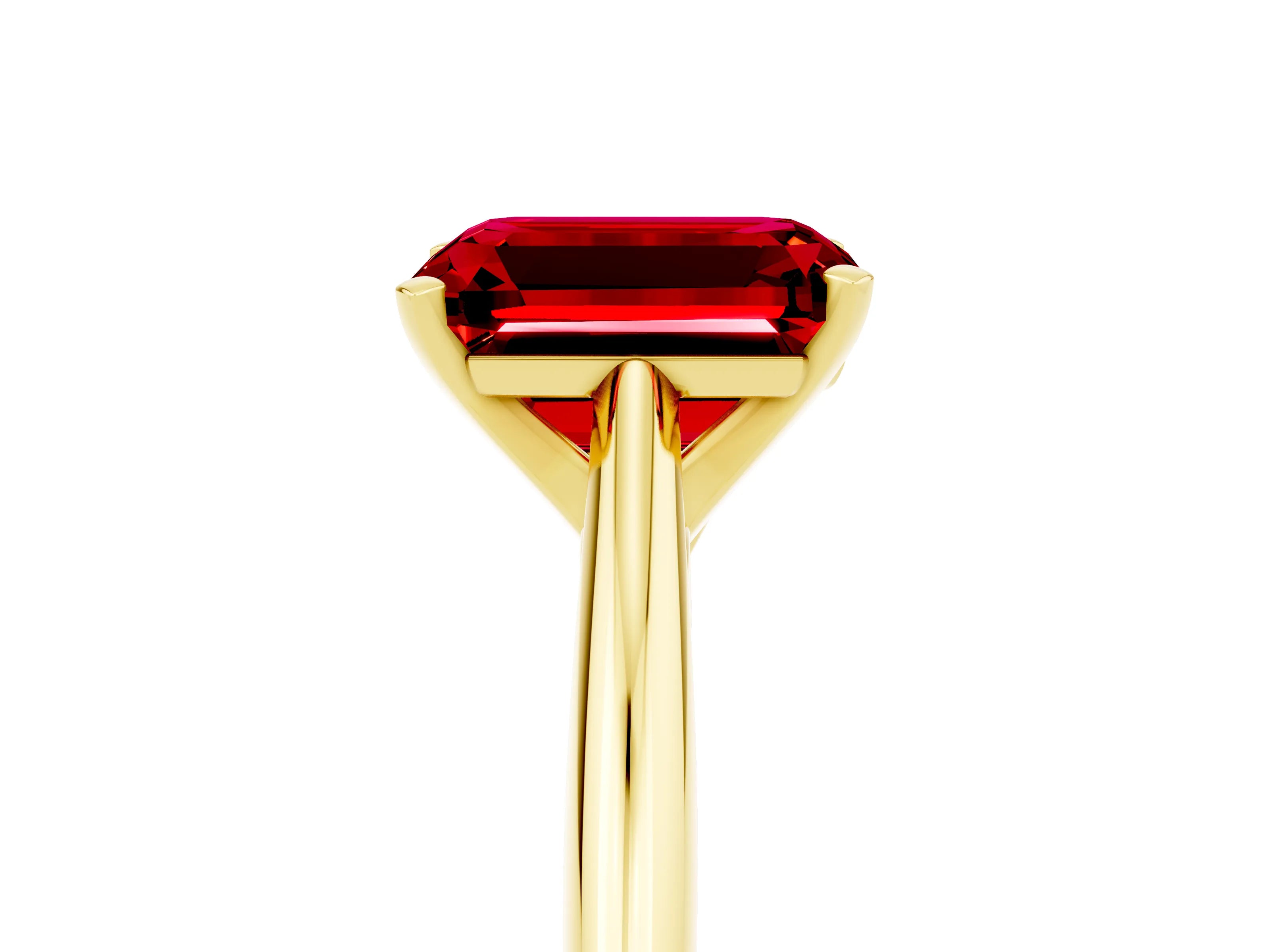 Yellow gold Emerald Cut Ruby Solitaire Engagement Ring with Cathedral Setting and Four-Prong Mount_17