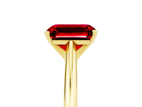 Yellow gold Emerald Cut Ruby Solitaire Engagement Ring with Cathedral Setting and Four-Prong Mount_17