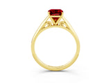 Yellow gold Emerald Cut Ruby Solitaire Engagement Ring with Cathedral Setting and Four-Prong Mount_27