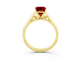 Yellow gold Emerald Cut Ruby Solitaire Engagement Ring with Cathedral Setting and Four-Prong Mount_75