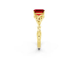 Yellow gold Emerald Cut Ruby Solitaire Engagement Ring with Celtic Knot Band and Four-Prong Setting_2