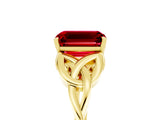 Yellow gold Emerald Cut Ruby Solitaire Engagement Ring with Celtic Knot Band and Four-Prong Setting_5