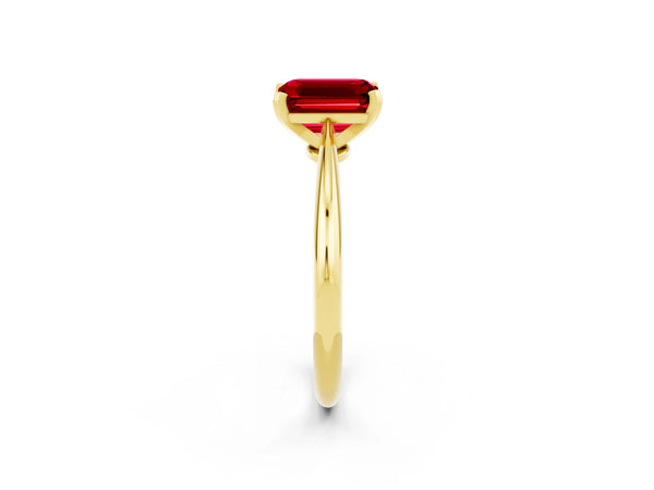 Yellow gold Emerald Cut Ruby Solitaire Engagement Ring with Classic Band and Four-Prong Setting