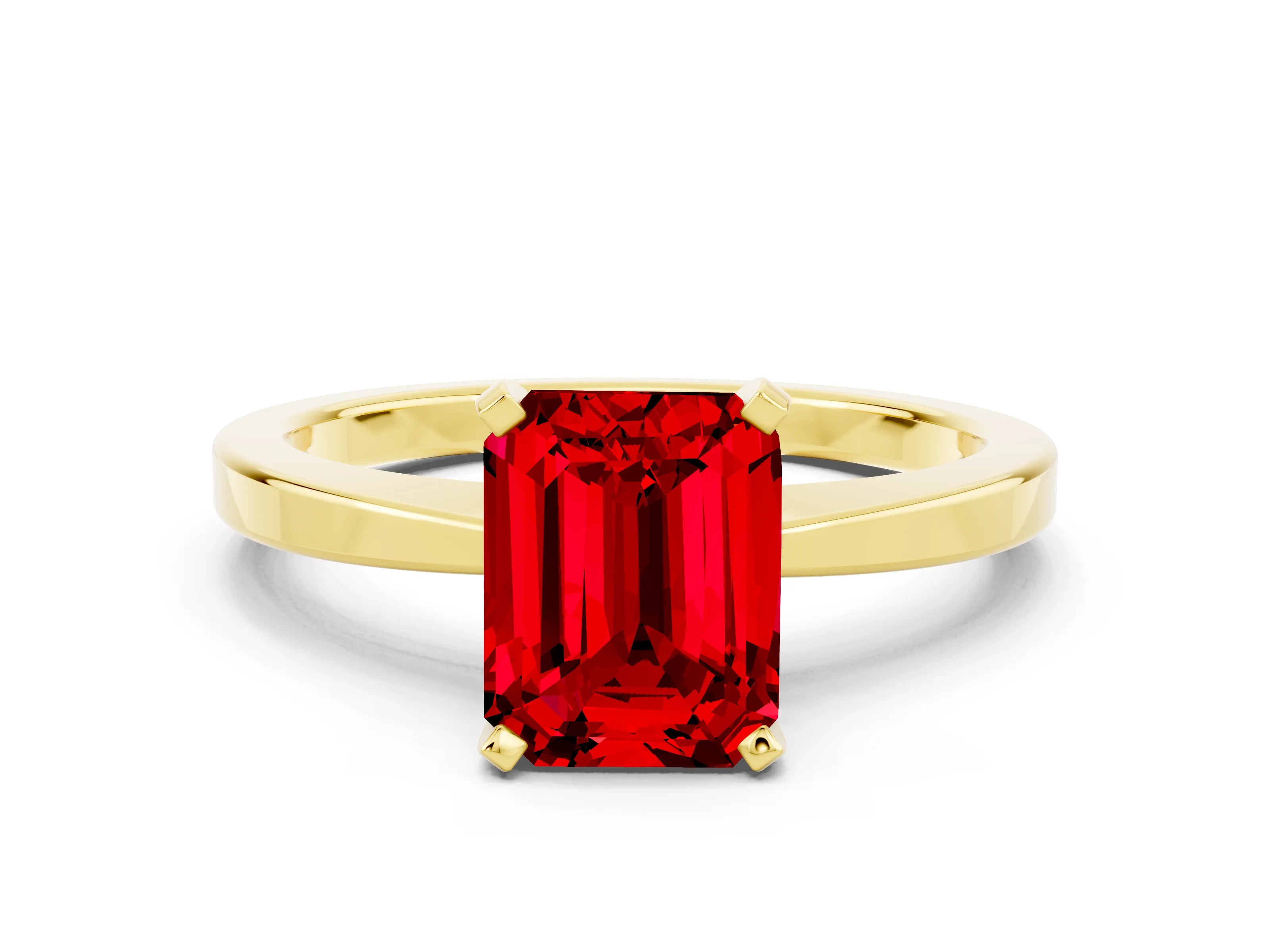 Yellow gold Emerald Cut Ruby Solitaire Engagement Ring with Classic Band and Four-Prong Setting_24