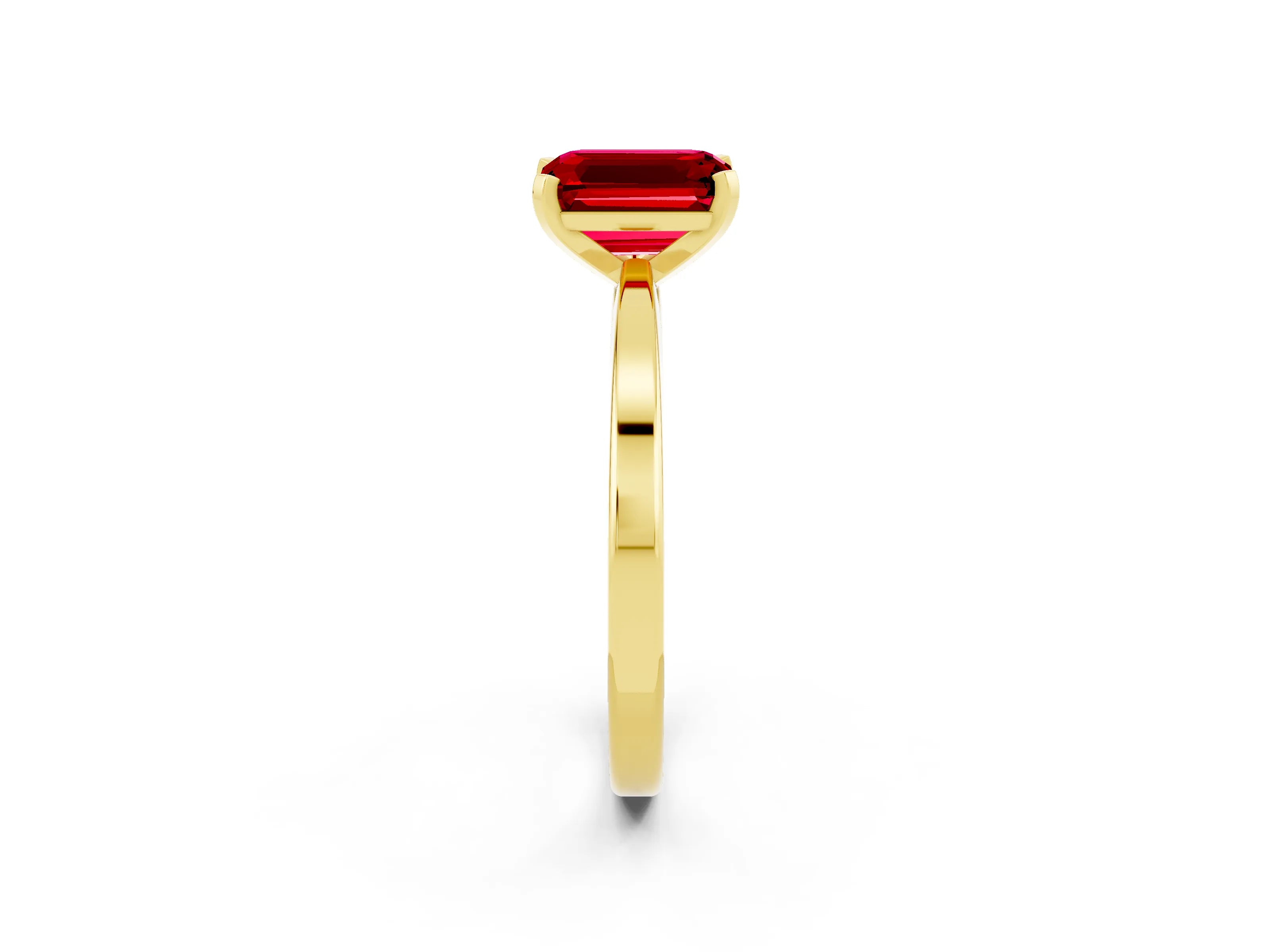 Yellow gold Emerald Cut Ruby Solitaire Engagement Ring with Classic Band and Four-Prong Setting_26