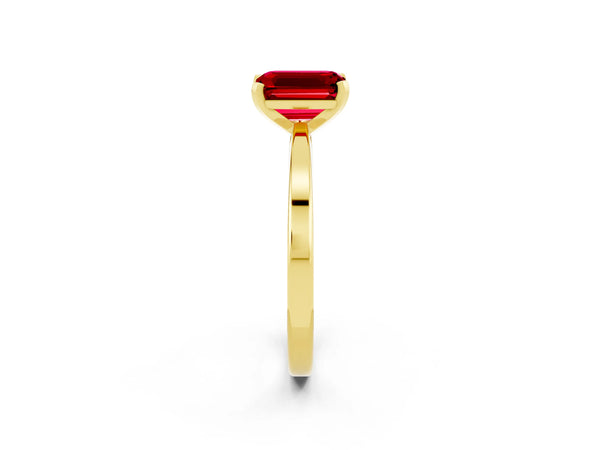 Yellow gold Emerald Cut Ruby Solitaire Engagement Ring with Classic Band and Four-Prong Setting
