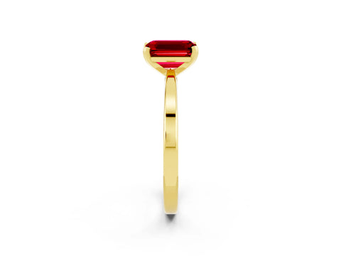 Yellow gold Emerald Cut Ruby Solitaire Engagement Ring with Classic Band and Four-Prong Setting_26