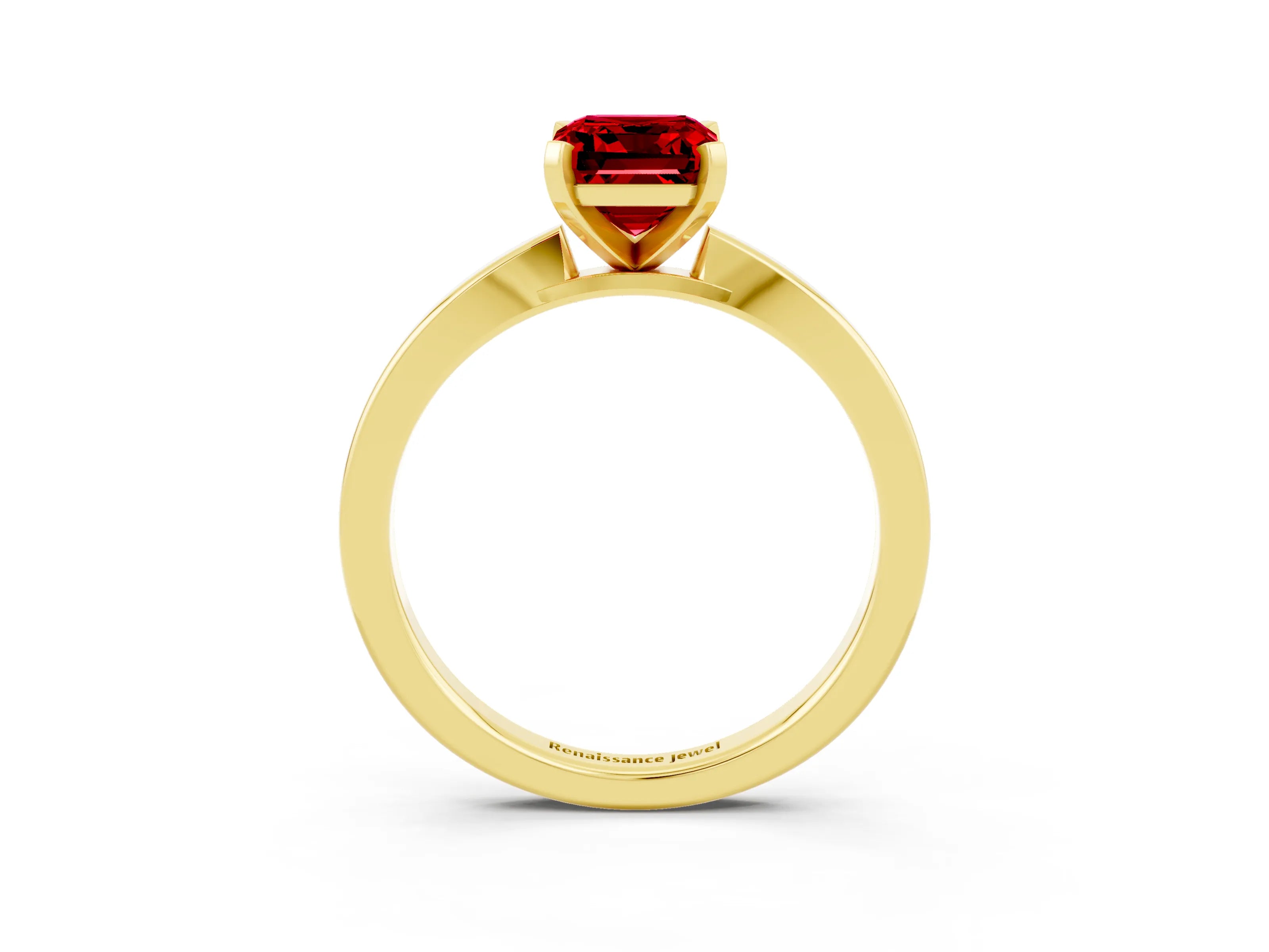 Yellow gold Emerald Cut Ruby Solitaire Engagement Ring with Classic Band and Four-Prong Setting_27