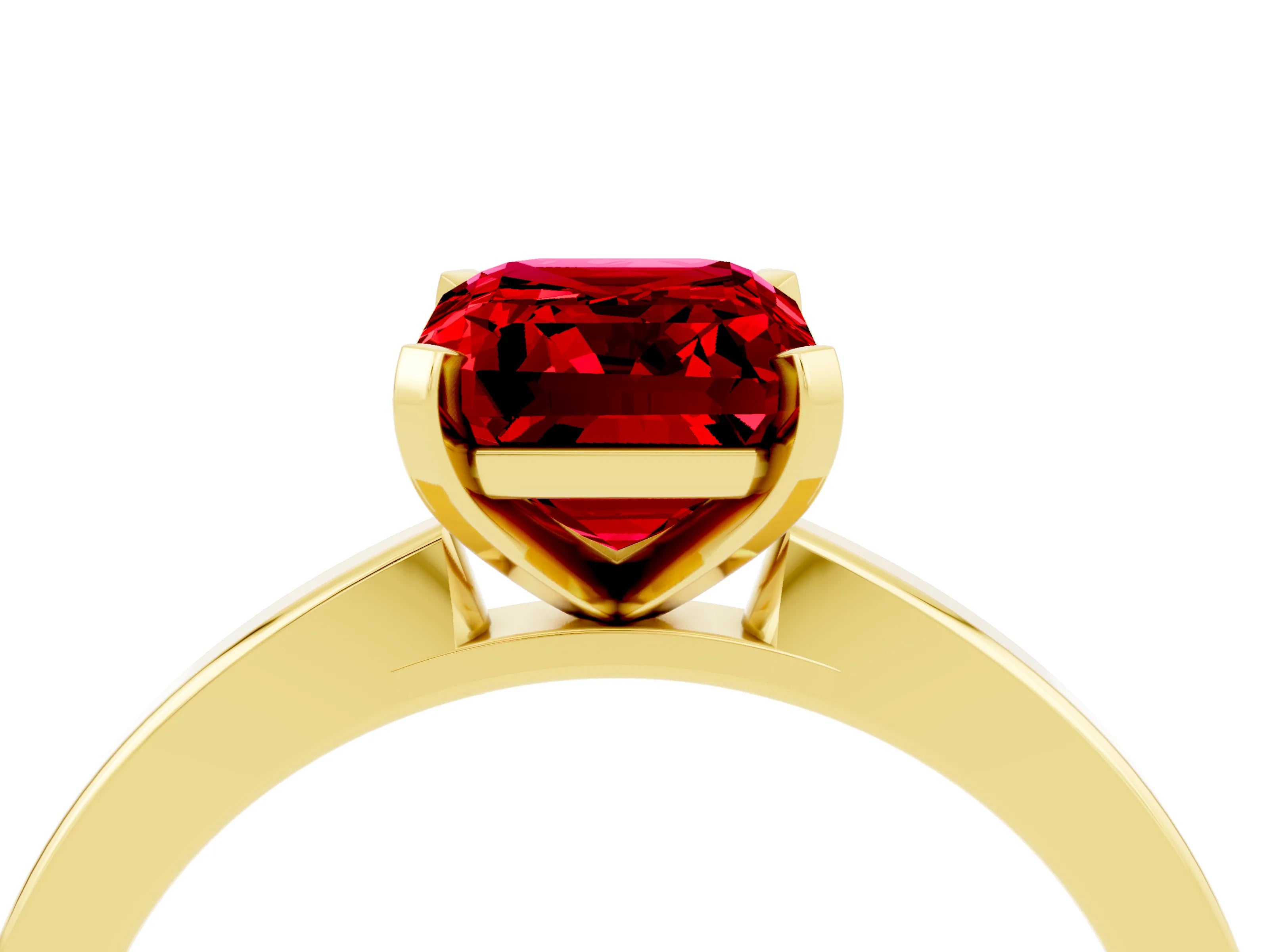 Yellow gold Emerald Cut Ruby Solitaire Engagement Ring with Classic Band and Four-Prong Setting_28