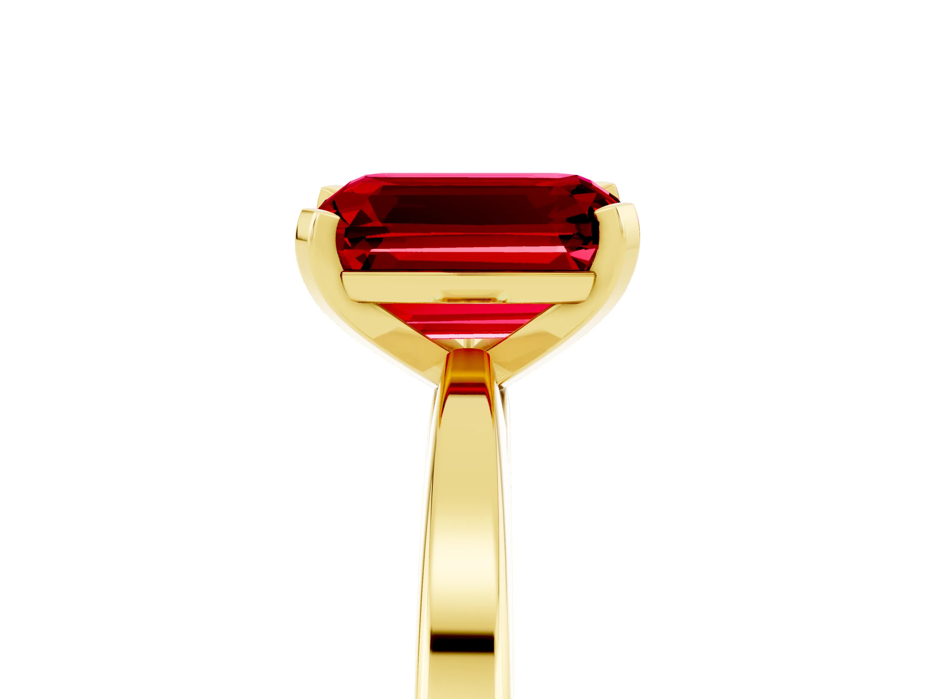 Yellow gold Emerald Cut Ruby Solitaire Engagement Ring with Classic Band and Four-Prong Setting_29