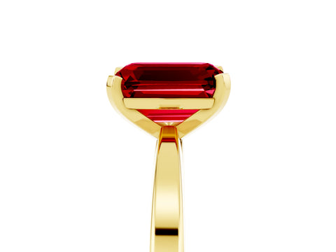 Yellow gold Emerald Cut Ruby Solitaire Engagement Ring with Classic Band and Four-Prong Setting_29