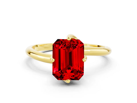 Yellow gold Emerald Cut Ruby Solitaire Engagement Ring with Four-Prong Setting and Classic Band_12