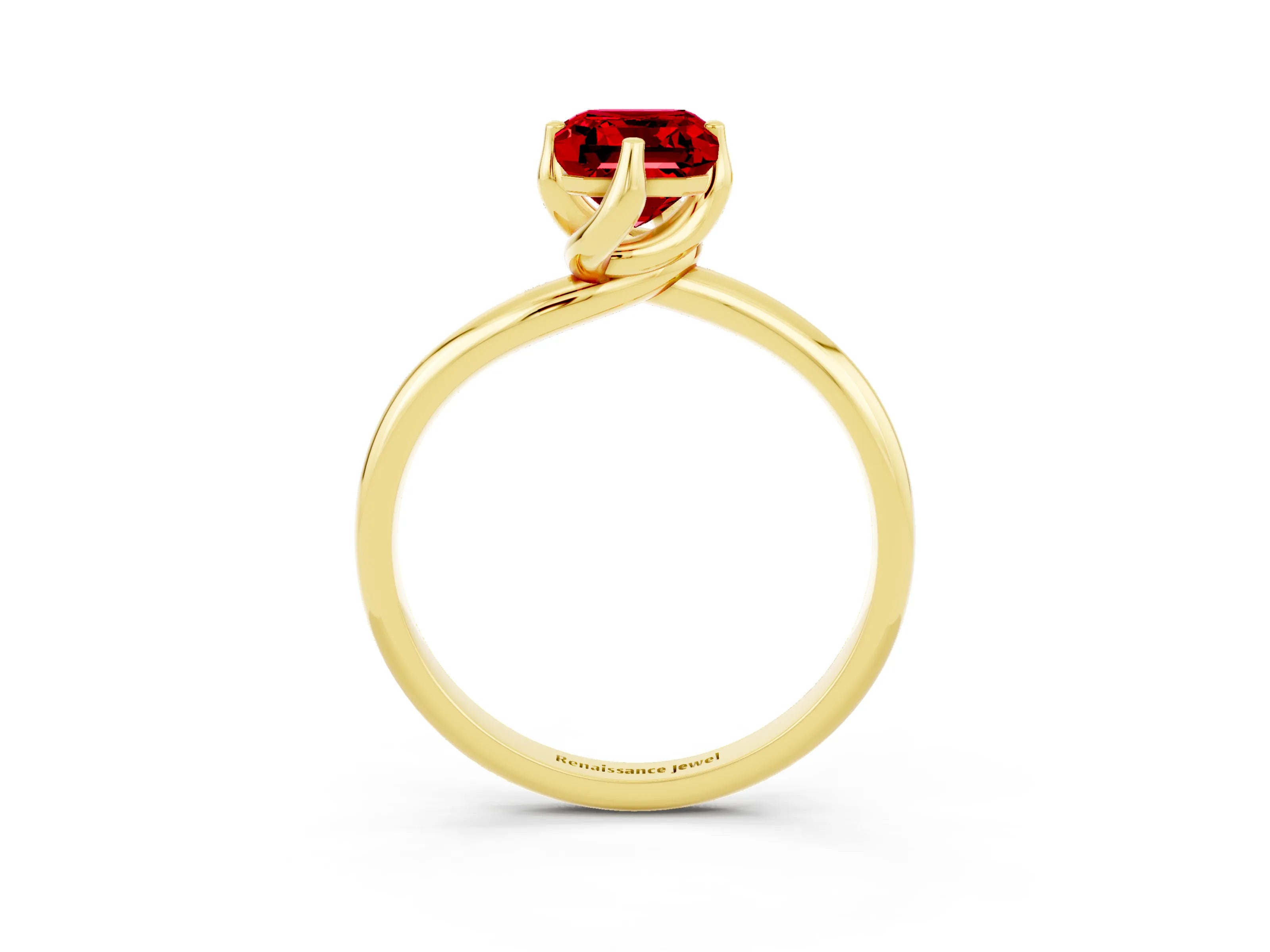 Yellow gold Emerald Cut Ruby Solitaire Engagement Ring with Four-Prong Setting and Classic Band_15