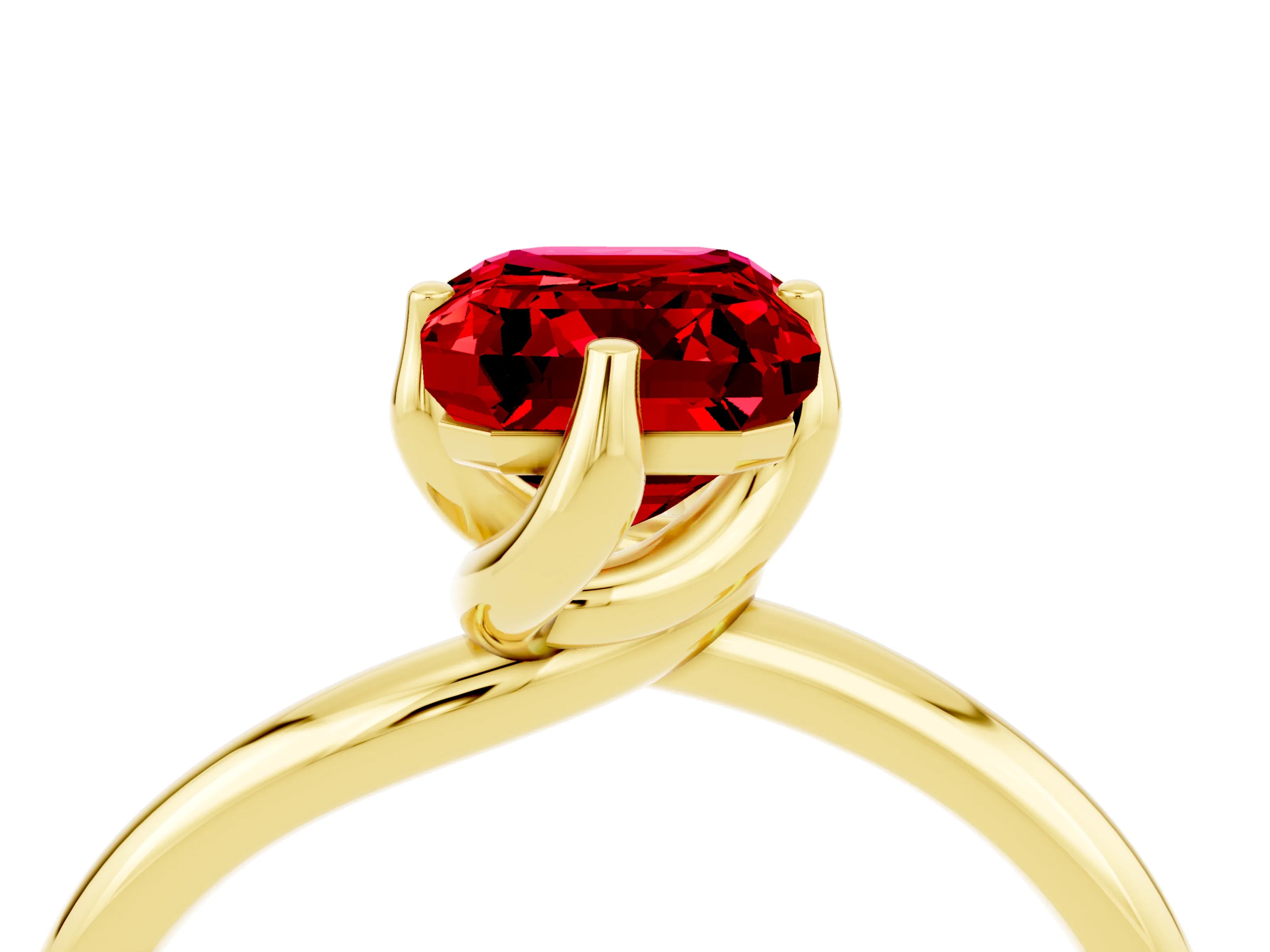 Yellow gold Emerald Cut Ruby Solitaire Engagement Ring with Four-Prong Setting and Classic Band_16