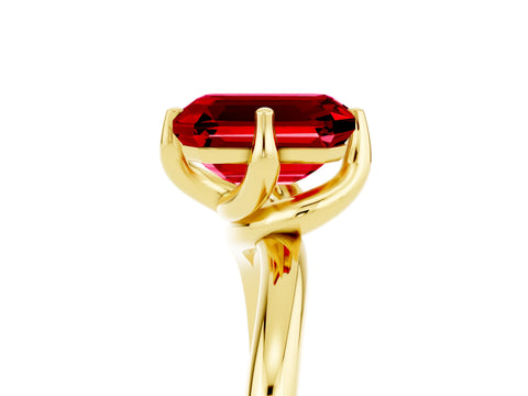 Yellow gold Emerald Cut Ruby Solitaire Engagement Ring with Four-Prong Setting and Classic Band_17