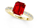 Yellow gold Emerald Cut Ruby Solitaire Engagement Ring with Pavé Band and Four-Prong Setting_1