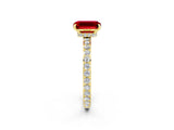 Yellow gold Emerald Cut Ruby Solitaire Engagement Ring with Pavé Band and Four-Prong Setting_2
