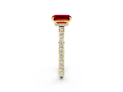 Yellow gold Emerald Cut Ruby Solitaire Engagement Ring with Pavé Band and Four-Prong Setting_2