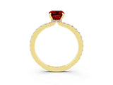 Yellow gold Emerald Cut Ruby Solitaire Engagement Ring with Pavé Band and Four-Prong Setting_3