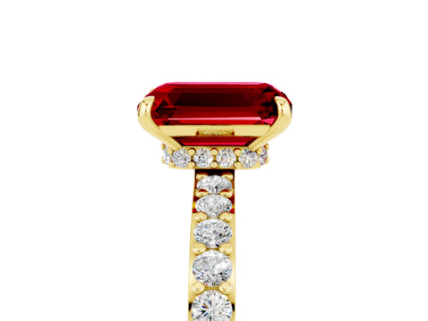 Yellow gold Emerald Cut Ruby Solitaire Engagement Ring with Pavé Band and Four-Prong Setting_5