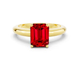 Yellow gold Emerald Cut Ruby Solitaire Engagement Ring with Round Band and Four-Prong Setting