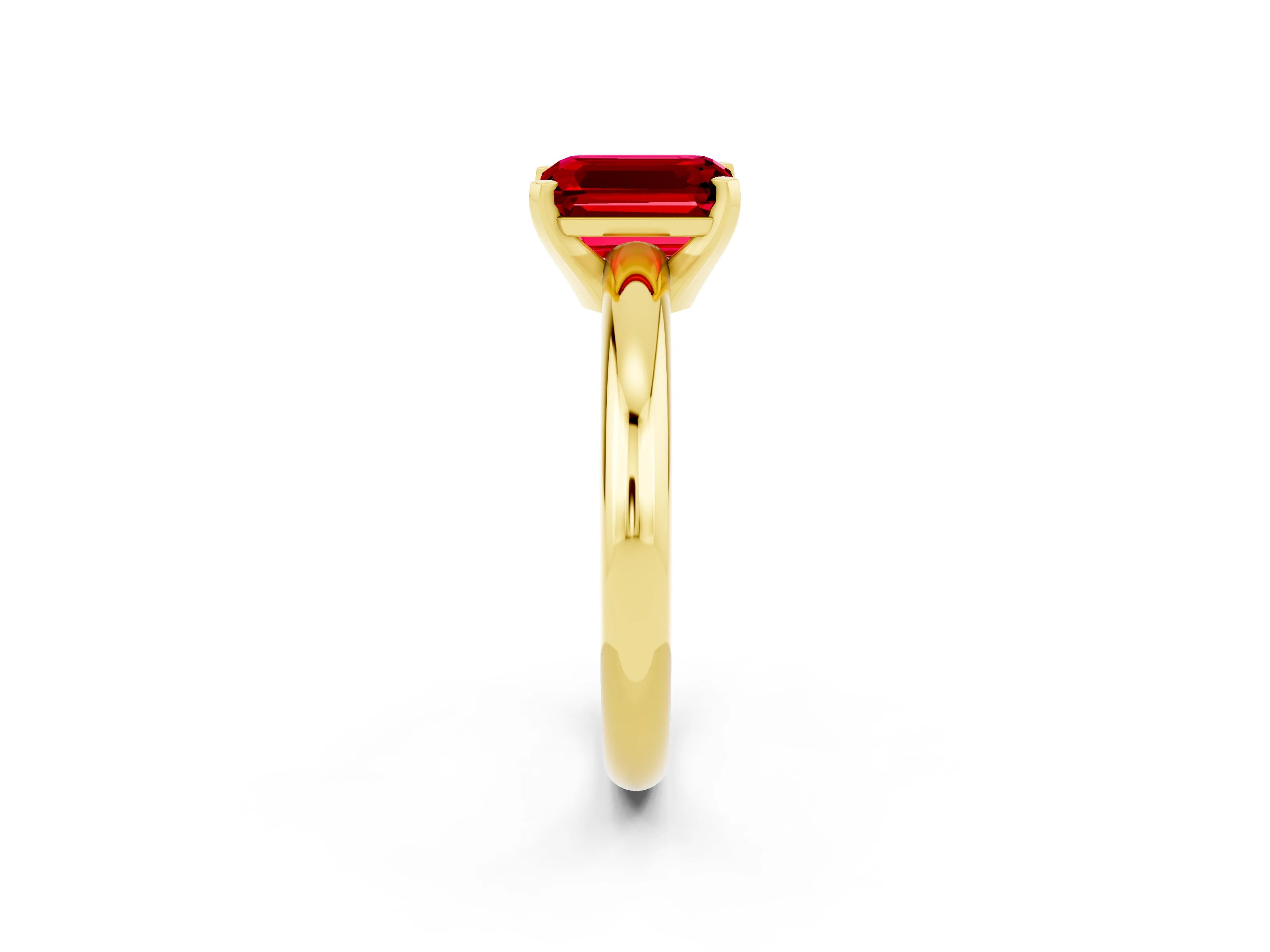 Yellow gold Emerald Cut Ruby Solitaire Engagement Ring with Round Band and Four-Prong Setting_2