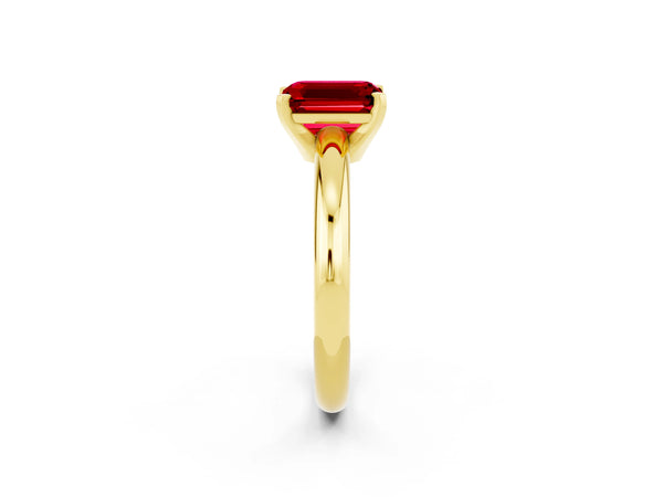 Yellow gold Emerald Cut Ruby Solitaire Engagement Ring with Round Band and Four-Prong Setting