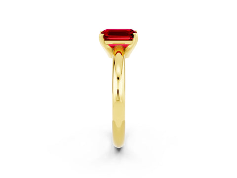 Yellow gold Emerald Cut Ruby Solitaire Engagement Ring with Round Band and Four-Prong Setting_2