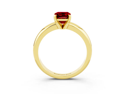 Yellow gold Emerald Cut Ruby Solitaire Engagement Ring with Round Band and Four-Prong Setting_3