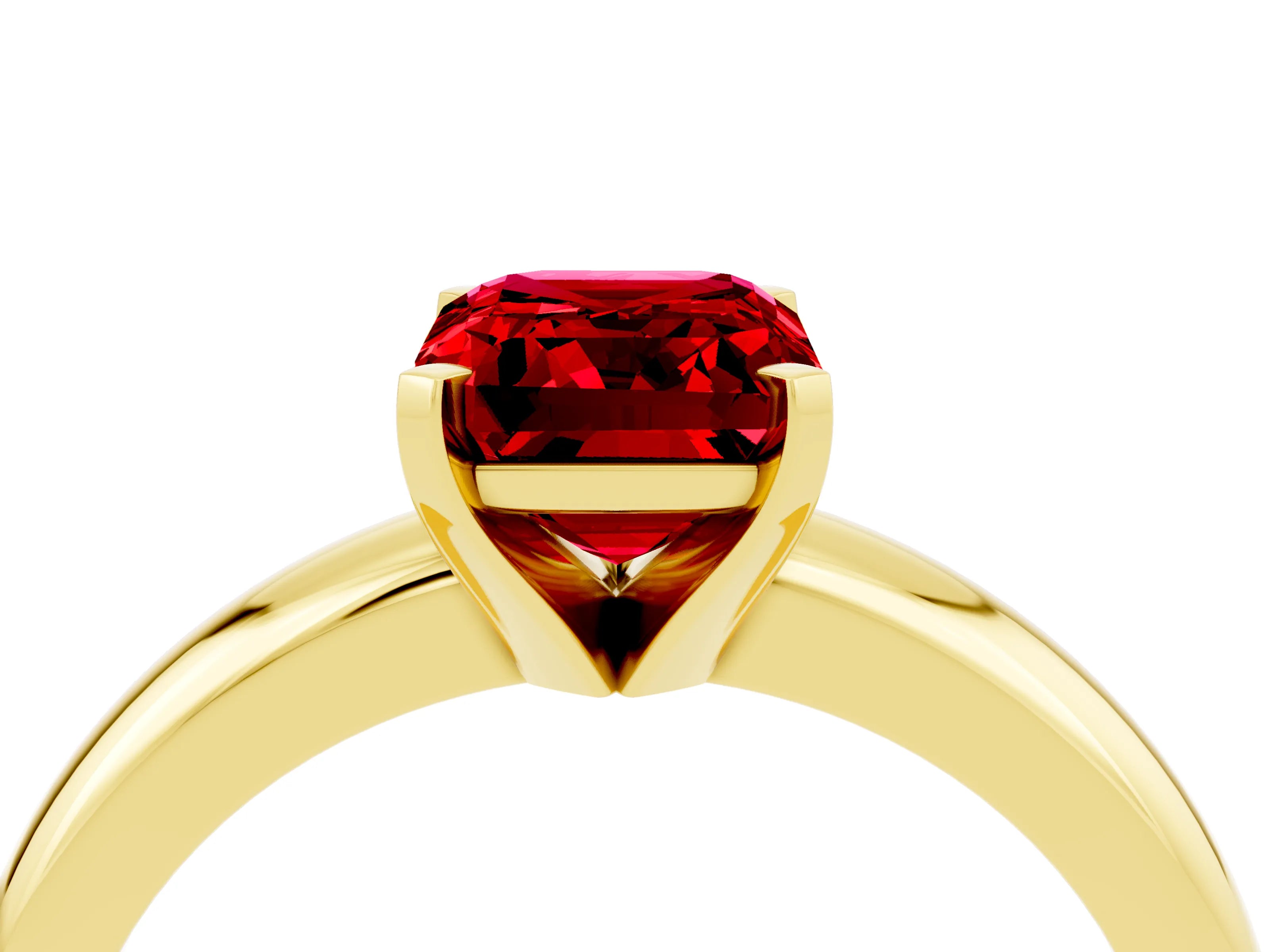 Yellow gold Emerald Cut Ruby Solitaire Engagement Ring with Round Band and Four-Prong Setting_4