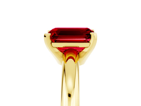 Yellow gold Emerald Cut Ruby Solitaire Engagement Ring with Round Band and Four-Prong Setting_5