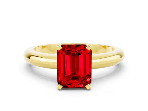 Yellow gold Emerald Cut Ruby Solitaire Engagement Ring with Round Band and Four-Prong Setting