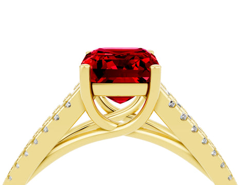 Yellow gold Emerald Cut Ruby Solitaire Engagement Ring with Split Shank Pavé Band_4