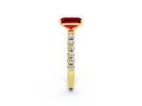 Yellow gold Emerald Cut Ruby Solitaire Pavé Band with Four-Prong Setting_2