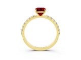 Yellow gold Emerald Cut Ruby Solitaire Pavé Band with Four-Prong Setting_3